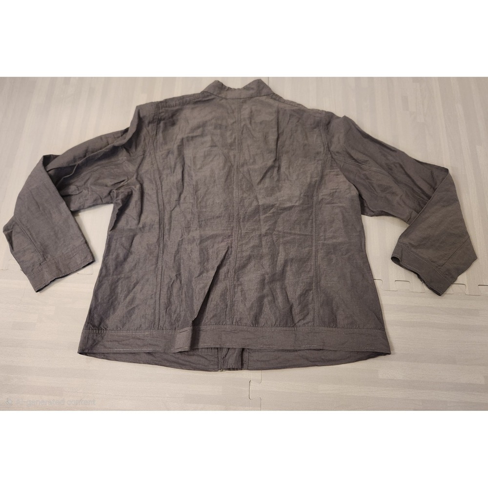 Eileen Fisher Woman 1X Gray Linen Blend Asymmetric Zip Front Jacket Stand Collar